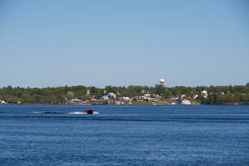 Fototapeta na wymiar Ships on the St. Lawrence Seaway on a spring day