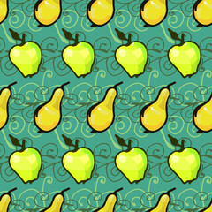 seamless background of pears and apples, isolated images, doodles, hand drawing