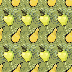 seamless background of pears and apples, isolated images, doodles, hand drawing
