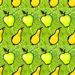 seamless background of pears and apples, isolated images, doodles, hand drawing