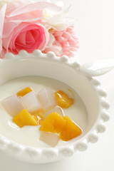 Mango and nada de coco in yogurt for healthy dessert