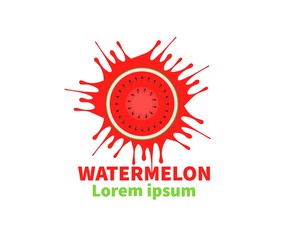 Splash Juicy Watermelon fruit abstract logo, icon, label, symbol Concept. Vector Design Illustration