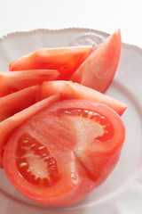 Freshness cut tomato on dish for healthy food ingredient