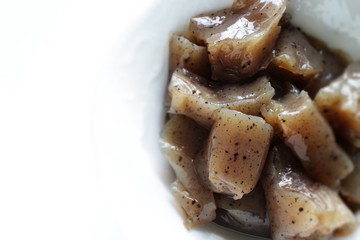 Japanese healthy food ingredient, prepared Konjac in bowl 