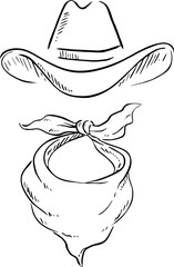 Doodle Hat and scarf , cowboy style. Vector illustration
