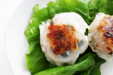Chinese food, Pan fried Jiaozi dumpling for yum cha food
