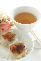 Chinese food, Pan fried Jiaozi dumpling for yum cha food
