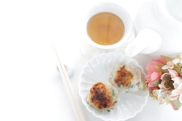 Chinese food, Pan fried Jiaozi dumpling for yum cha food