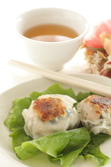 Chinese food, Pan fried Jiaozi dumpling for yum cha food