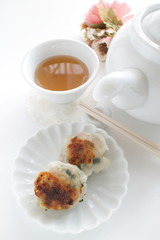 Chinese food, Pan fried Jiaozi dumpling for yum cha food