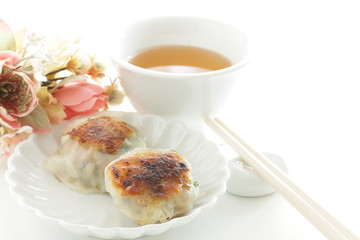 Chinese food, Pan fried Jiaozi dumpling for yum cha food