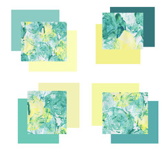 color watercolor and acrylic spots of yellow and green spots for design, complemented by squares of the same tone for creativity