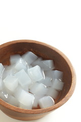 nata de coco in wooden bowl fermentation of coconut water for healthy dessert 