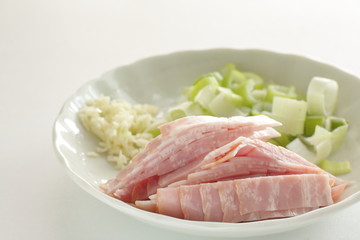Chopped bacon and scallion for food ingredient