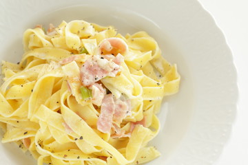 Italian food, Carbonara bacon and fettuccine