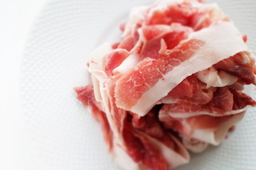 Sliced pork on dish for food ingredient