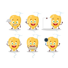 Cartoon character of yellow baloon with various chef emoticons