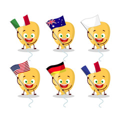 Yellow Baloon cartoon character bring the flags of various countries