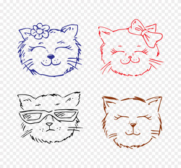 Meow cute cat ,Hand draw vector illustration