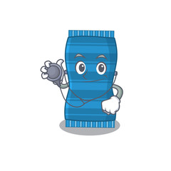 Smiley doctor cartoon character of beach towel with tools