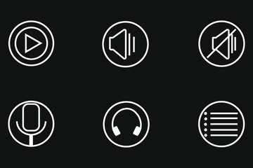 modern music icon set in dark color background