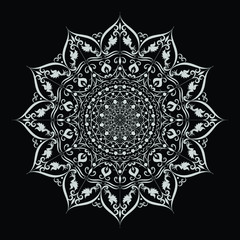 Mandala pattern white color art in black dark color background vector art