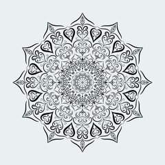 Mandala pattern white color art in black dark color background vector art