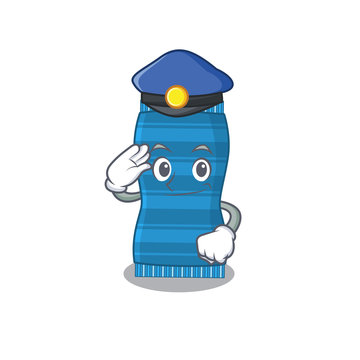 Police officer cartoon drawing of beach towel wearing a blue hat