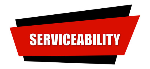 Serviceability - clearly visible white text is written on red and black sign isolated on white background