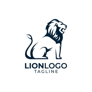 Simple minimalist wild lion mascot logo design vector template