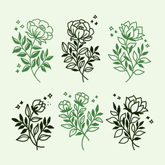 beautiful vector set of floral illustration logo elements and flower plant lineart design for sticker, card, tags, wedding invitation, decoration, or banner