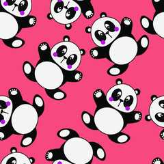 Cute Pandas Vector Art Kids Pattern Seamless