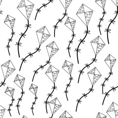 Cute White And Black Kite Kids Pattern Seamless