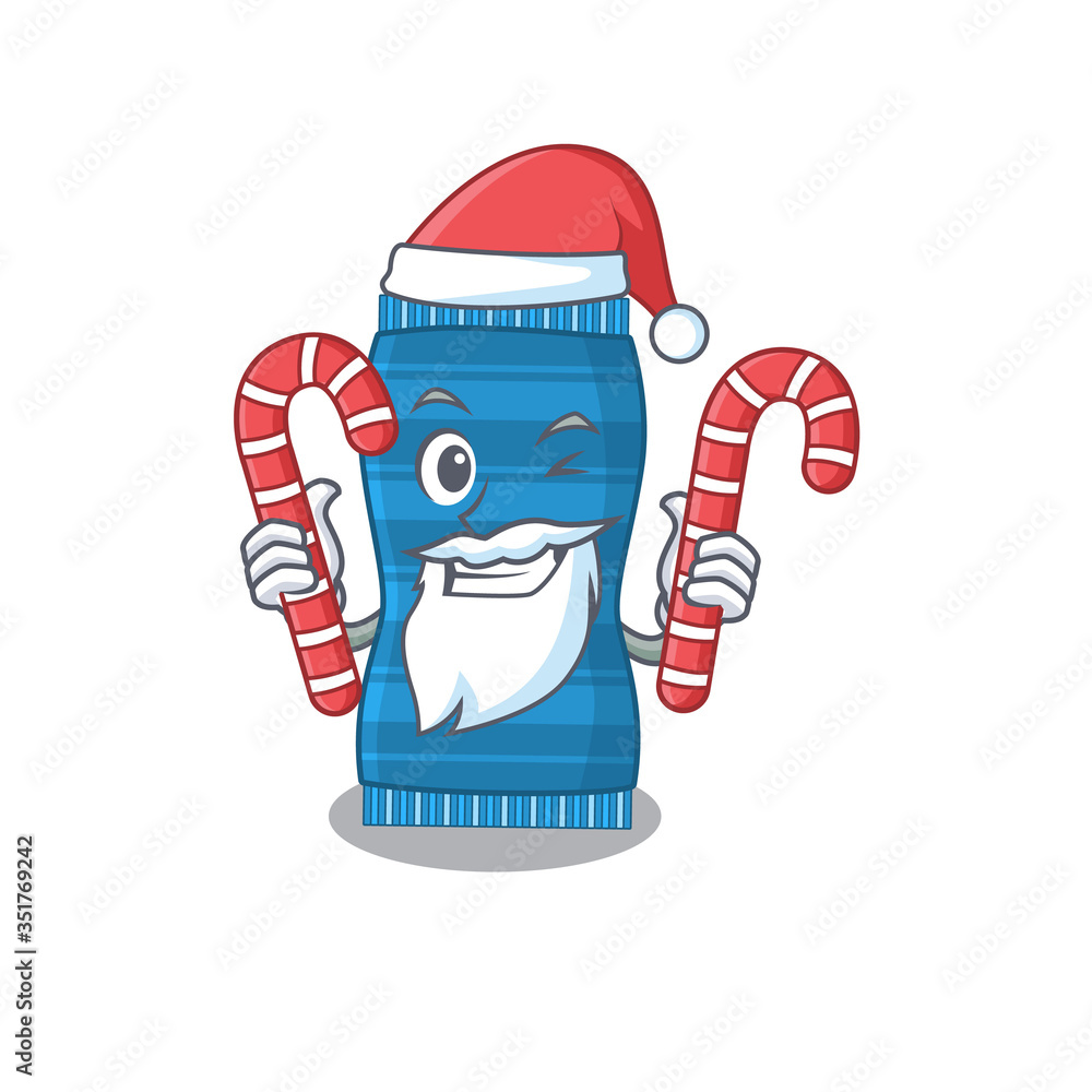 Sticker friendly beach towel dressed in santa cartoon character with christmas candies