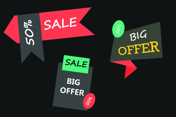 Sale, Discount, offer Styled origami Banners, Labels, Tags, Emblems. Vector