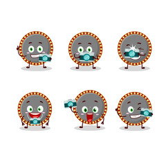 Photographer profession emoticon with neon billboard cartoon character