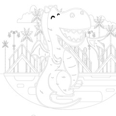 Outline Dinosaur  Illustration Suitable For Any Of Graphic Design Project Such As Coloring Book And Education