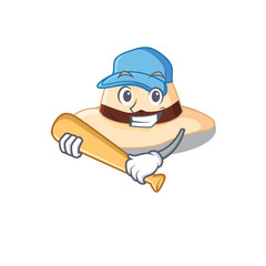 Attractive panama hat caricature character playing baseball