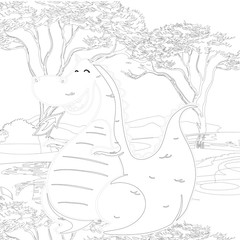 Outline Dinosaur  Illustration Suitable For Any Of Graphic Design Project Such As Coloring Book And Education