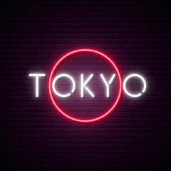 Tokyo, Japan neon banner. Bright light signboard. Stock vector illustration.