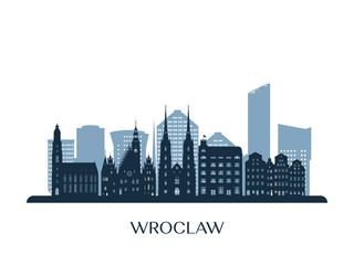 Wroclaw skyline, monochrome silhouette. Vector illustration.