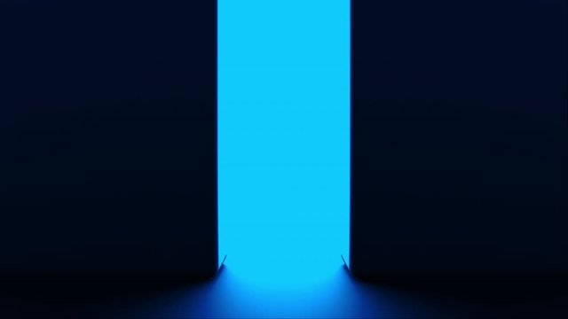 Opening gates with shine, computer generated. 3d rendering of automatic sliding doors. Abstract background