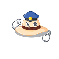 Police officer cartoon drawing of panama hat wearing a blue hat