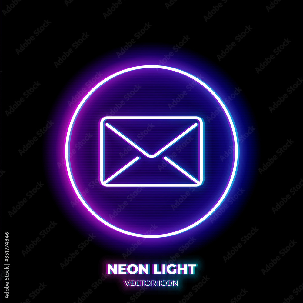 Poster email neon light line art vector icon. outline symbol of post envelope. communication pictogram made
