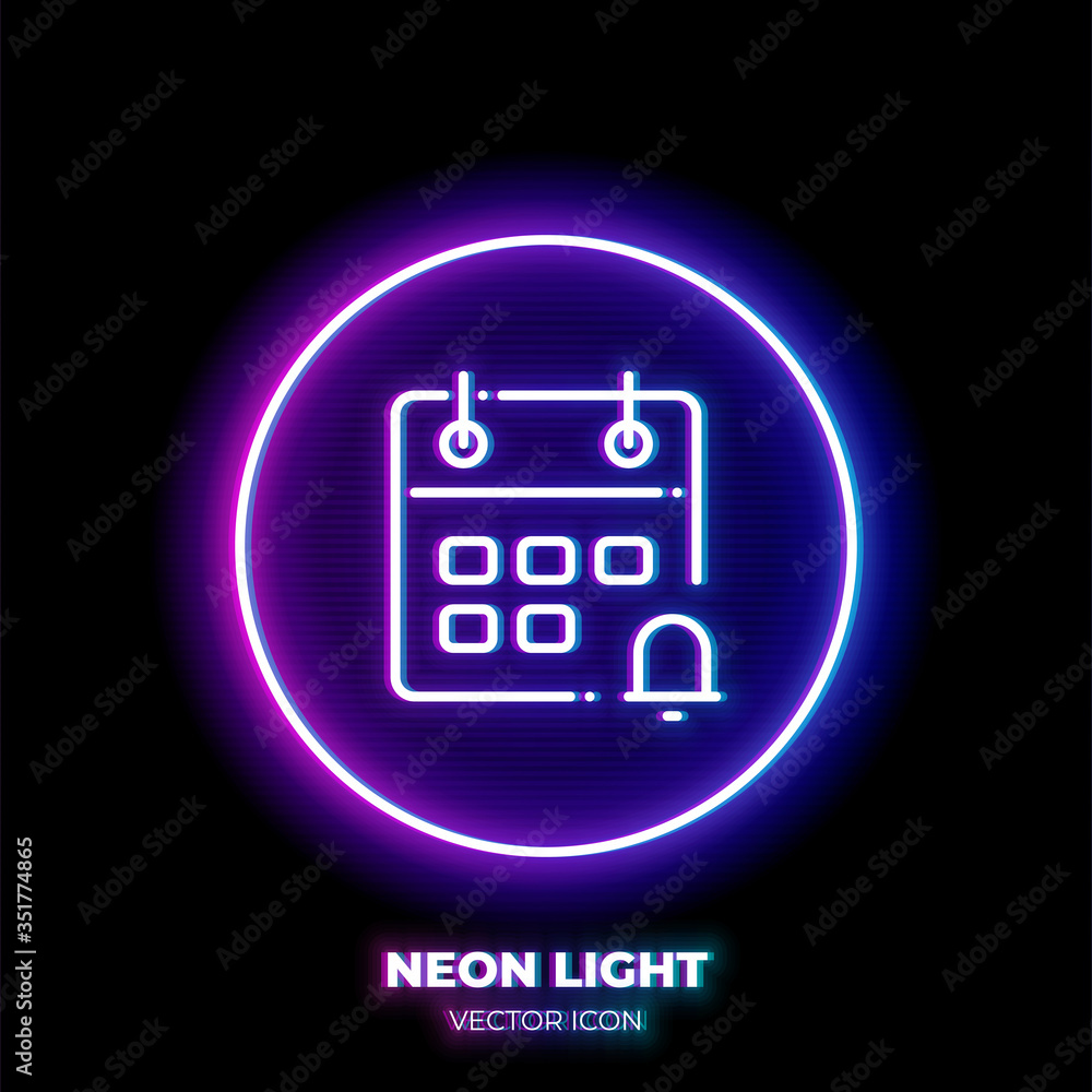Poster calendar neon light line art vector icon. outline symbol of event reminder. schedule pictogram made 