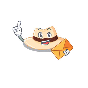 A picture of cheerful panama hat cartoon design with brown envelope