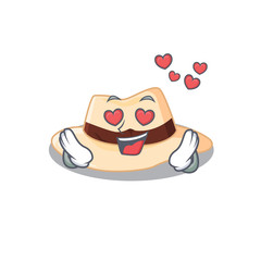 Romantic panama hat cartoon character has a falling in love eyes