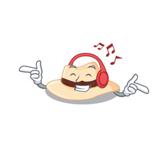 Panama hat Cartoon design concept listening music on headphone