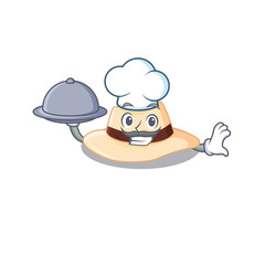 mascot design of panama hat chef serving food on tray
