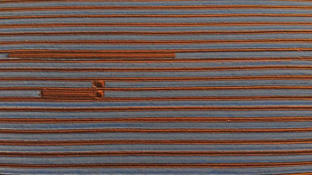 Furrows row pattern in a plowed field